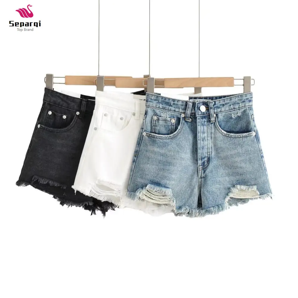 

SEPARQI Summer Denim Shorts For Women Black Jeans Shorts Women Distressed Short Mujer White Jean Shorts Ripped Y2k Streetwear