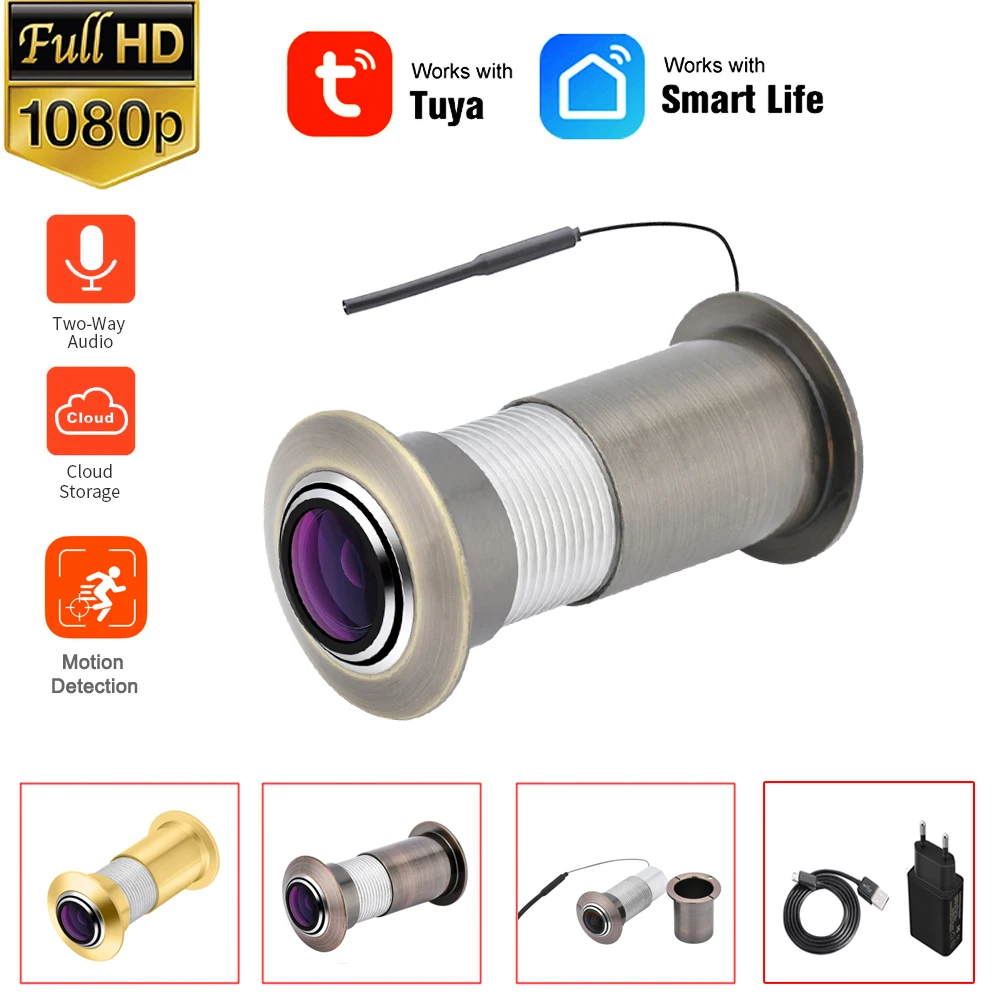 

Tuya HD 1080P Wifi IP Peephole Camera 120Degree Wide Angle FishEye Motion Detection Video Security Camera Support Onvif With Mic