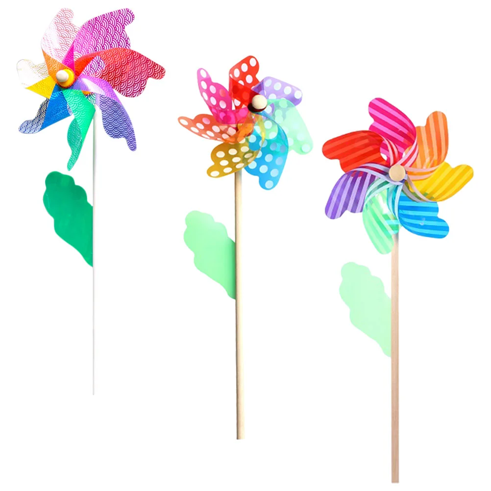 

3pcs Colorful Pinwheel Ornaments Plastic Pinwheel Decors Inserting Garden Decorations