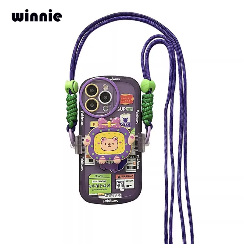 

Fashion Purple Bear Clip Crossbody Liquid Silicone Shockproof Fall Prevention Phone Case For Iphone11/12/13/14pro/max Case