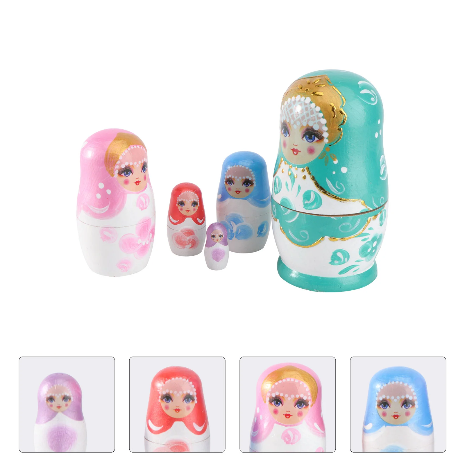 

5 Pcs Matryoshka Stacking Toy Bronzing Russian Nesting Wooden Birthday Gift Dolls Child