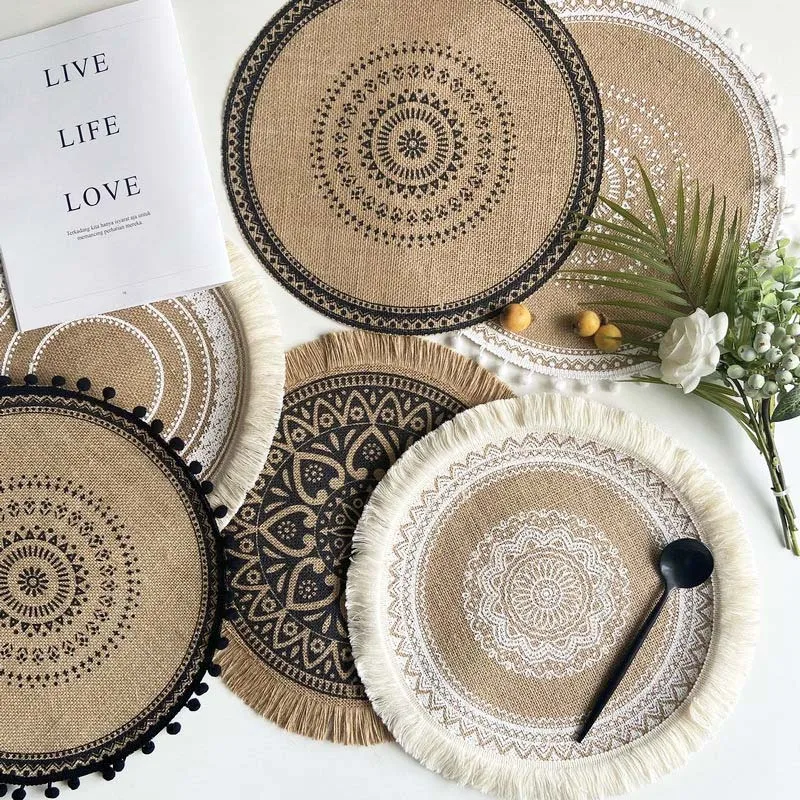 

Cotton Linen Placemat Bohemian Style Round Heat Insulation Non-slip Cup Pad Kitchen Dinning Table Mat Coaster Home Decor 38cm