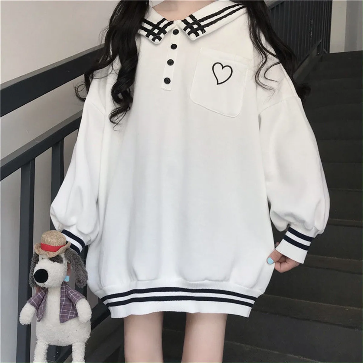

Cool Harajuku Funny Hoodie For Girl Autumn Fashion Japan Kpop Women Sailor Collar High Street Spring Gothic Sweatshirts Ladies