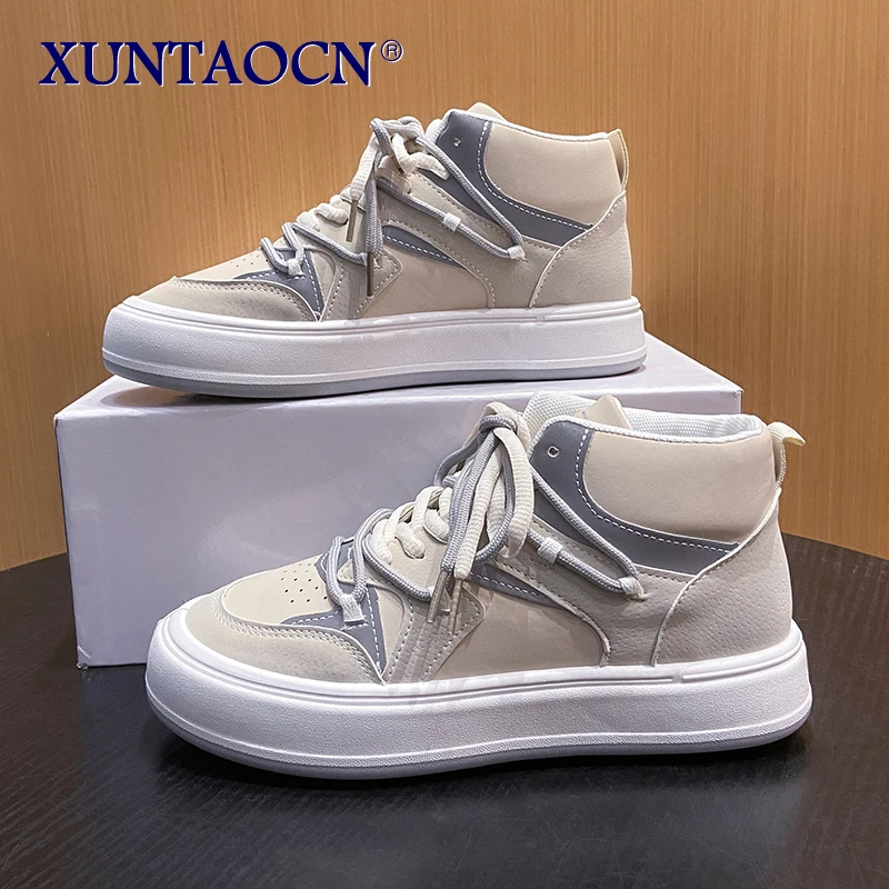 

High Top Casual Shoes Women 2022 High Quality Fashion Lace Up Walk Shoe Comfort Ladies Sneakers Zapatillas Mujer Spring Handmade