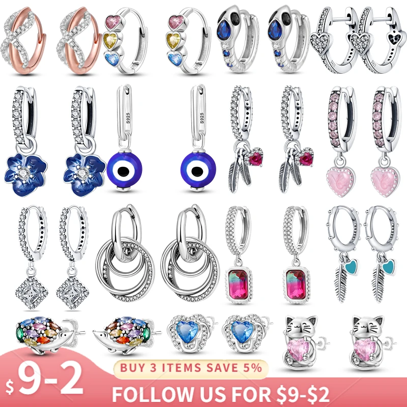 Fly Heart Drop Earring Pendant Zircon Round Flower Trio Stud Earrings For Women Jewelry Original Charms