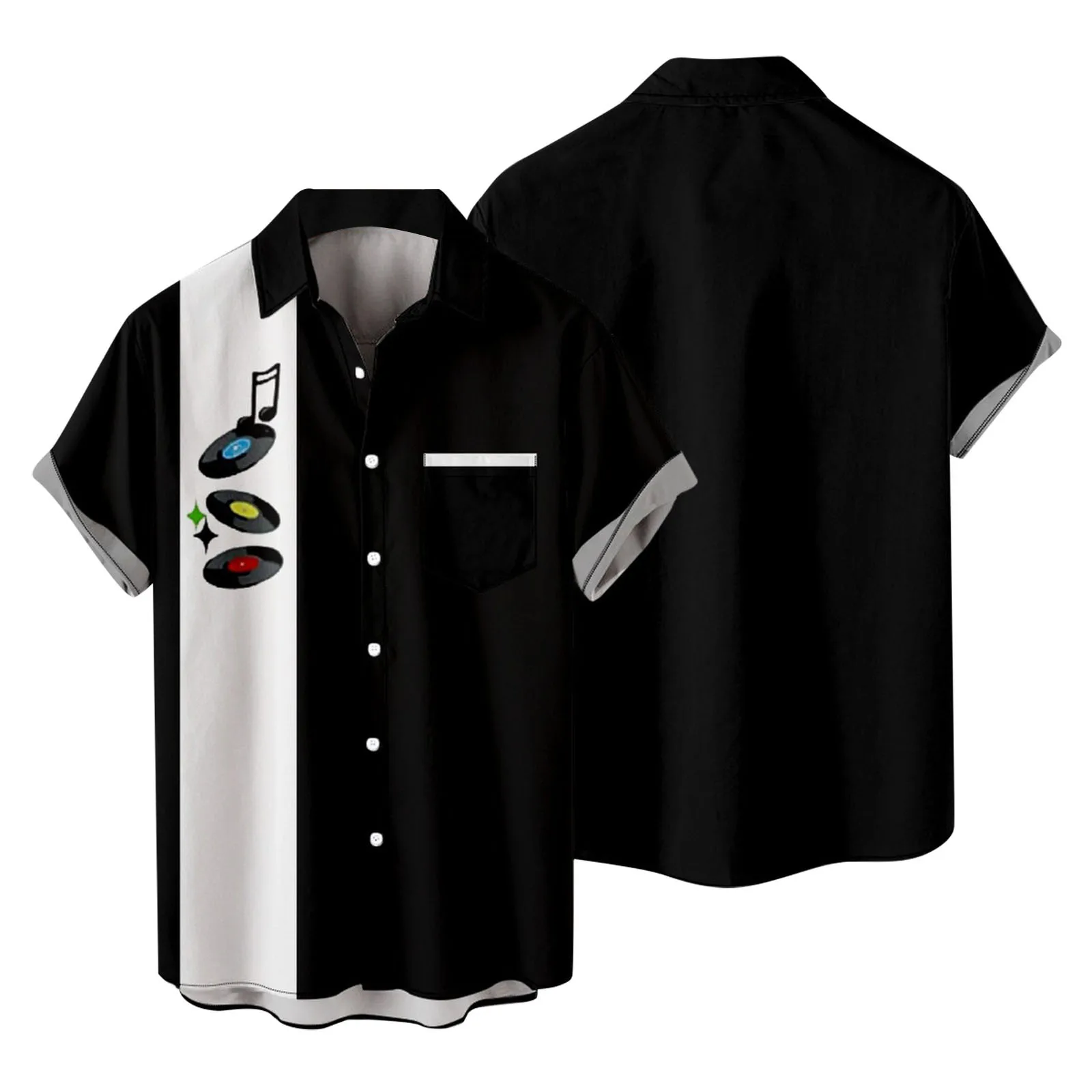 

Mens Fashion Casual Beach Seaside Retro Rock Style 3D Digital Printing Buckle Pocket Lapel Short Sleeve Mens Size Large Shirts