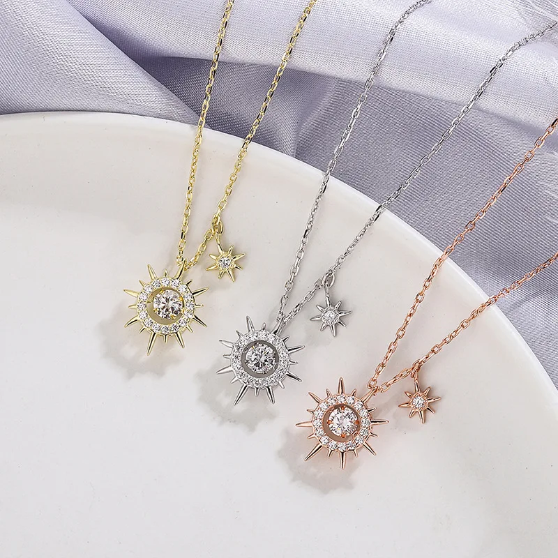 

1PC Sterling silver sun necklace female niche design sun flower clavicle chain fashion cool style jewelry accessories
