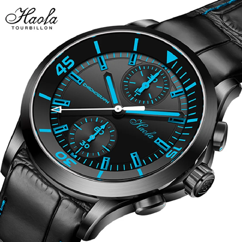 

Haofa Automatic Mechanical Chronograph Watch For Men Sapphire Bule Pilot Watch 40mm Sport Man Wristwatches montre homme luxe