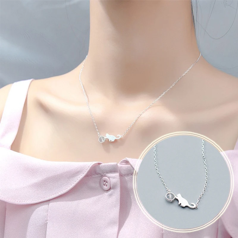 

Moonstone Necklace Cat Pendant Womens Fashion Charm Chain Jewellery Womens