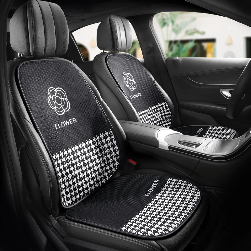 

2023 New Cartoon Camellia Flower HIgh Quality Ice Silk Four Seasons Universal Five Seat Protective Car Seat Cushion Cover