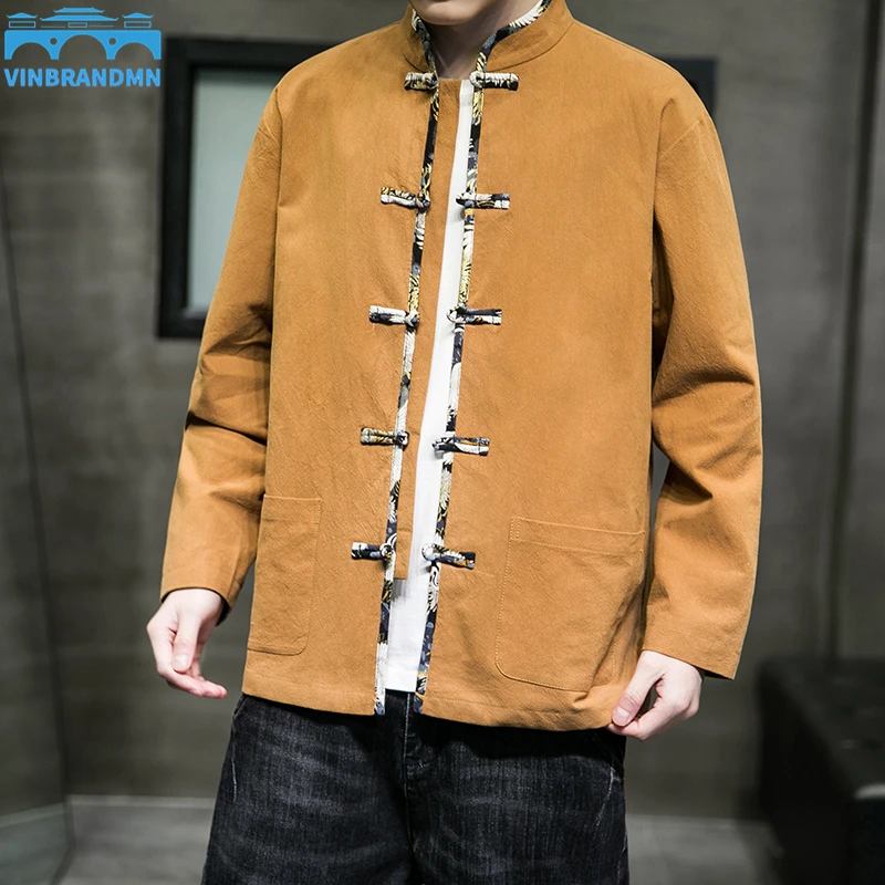 

Vinbrandmn 2022, мужские топы и штаны в китайском стиле ханьфу, костюм Тан, куртки, брюки, хлопковая льняная футболка, Восточная модная одежда