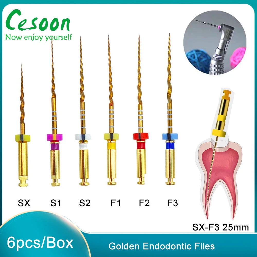 

6pcs/Box Dental Root Canal File Heat Activated NITI Rotary Files Endodontic Use SX-F3 25mm Gold Taper Tips Dentist Tools