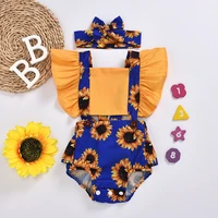 summer romper new girl little flying sleeve sunflower triangle romper belt headband jumpsuit