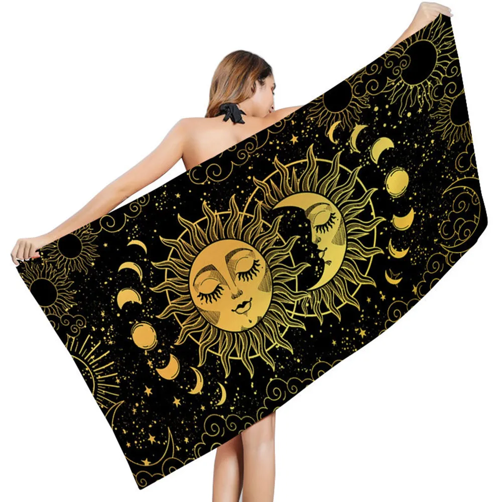 

Sun and Moon Beach Towel Microfibre Beach Mat Pareo Camping Spa Yoga Hiking Unique Beach Towel for Home Beach Towels for Adults
