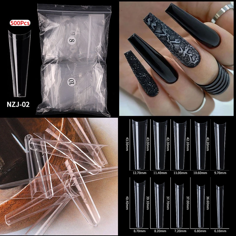 

500Pcs/Bag XXL Long C Curve False Nail Tips Square Coffin Half Cover Fake Nails Press On Nails Art Long Acrylic French Tips