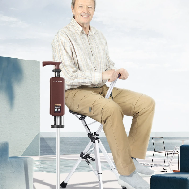 Multi-functional Non-slip Walking Stick With Seat Elderly Hiking Pole Walker Can Sit Crutches