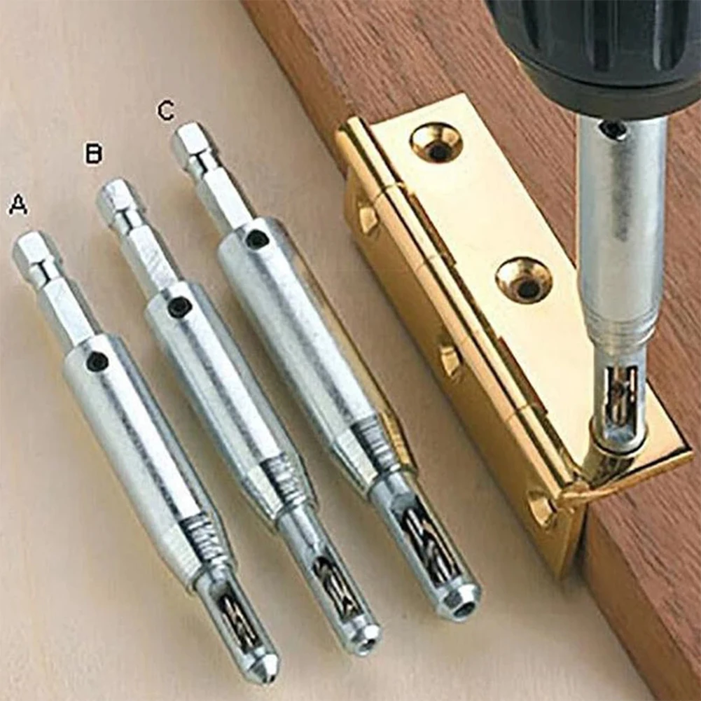 

3pcs Self Centering Hinge Drill Bits Set Door Cabinet Pilot Holes HSS Hex Groove Locating Hole Cutter Woodworking Tool