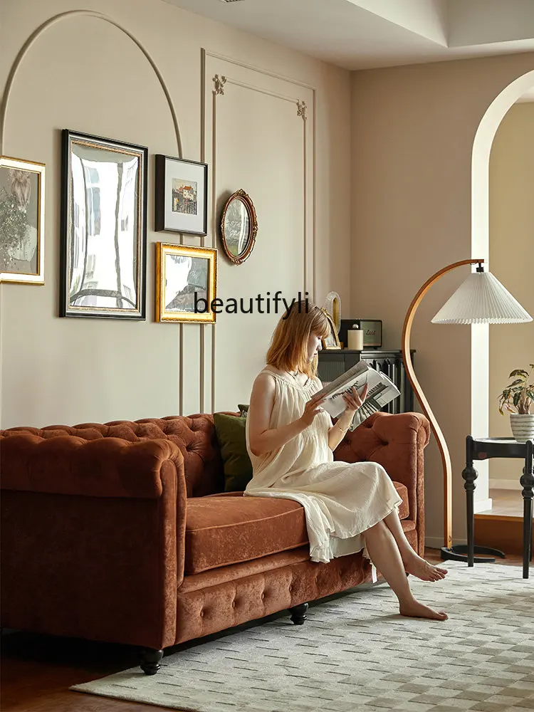 Винтажный бархатный однотонный тканевый диван zq в американском стиле из массива