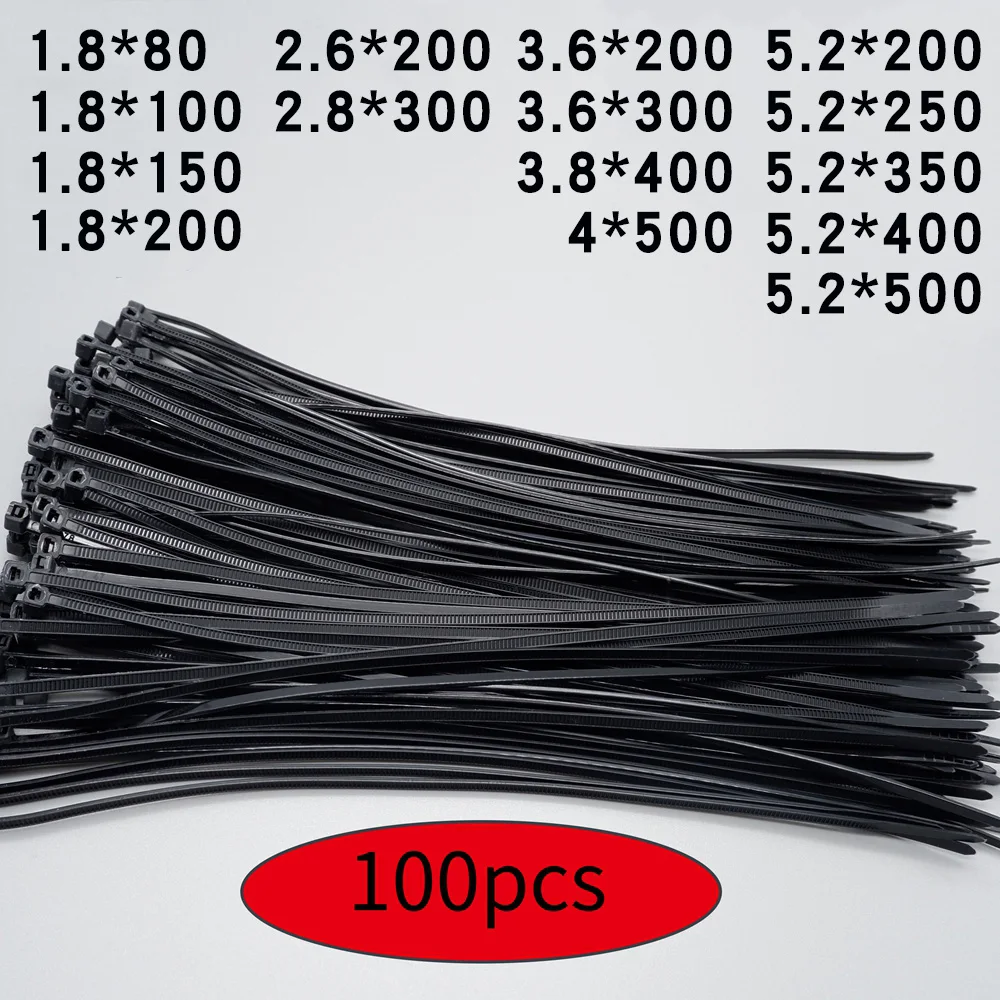 100PCS/bag Self-Locking Plastic Nylon Tie Black White Industrial Cable Tie  Fastening Ring Organize Cables Wire Fixing