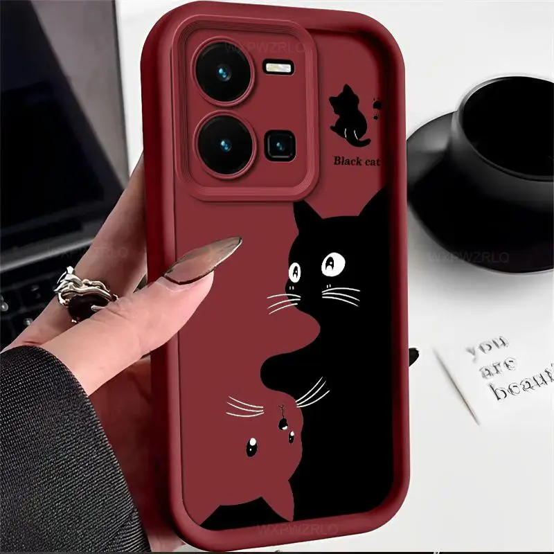 Чехол для телефона с милым рисунком кота vivo Y35 матовая мягкая силиконовая