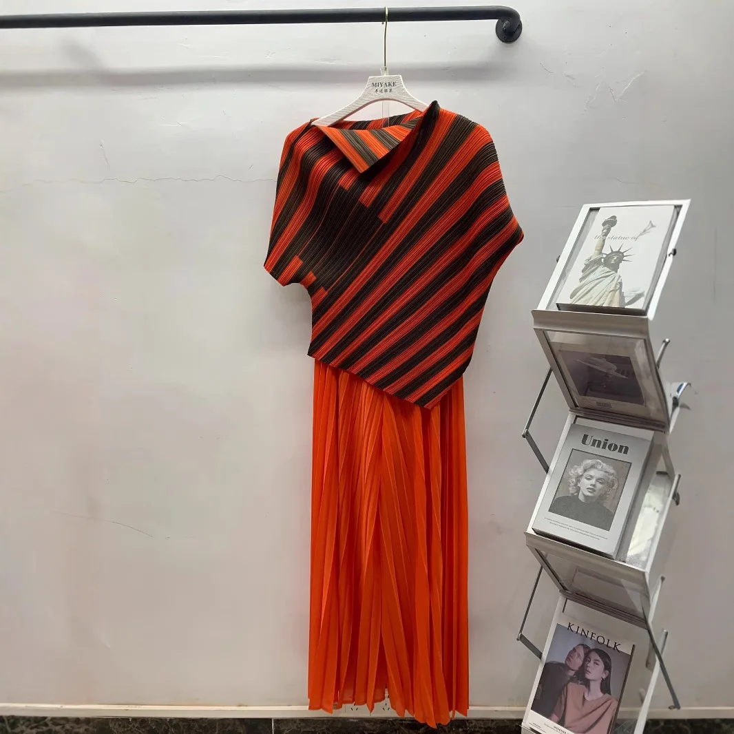 Полосатый плиссированный комплект из 2 предметов женский топ контрастного цвета