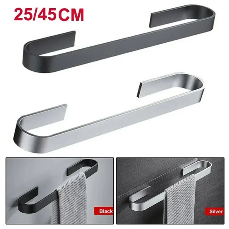 

Towel Rail Rack Holder Wall Mounted Bathroom Self-adhesive Hanging Hanger Shelf Bathroom Accessories Black Bathroom Hardware