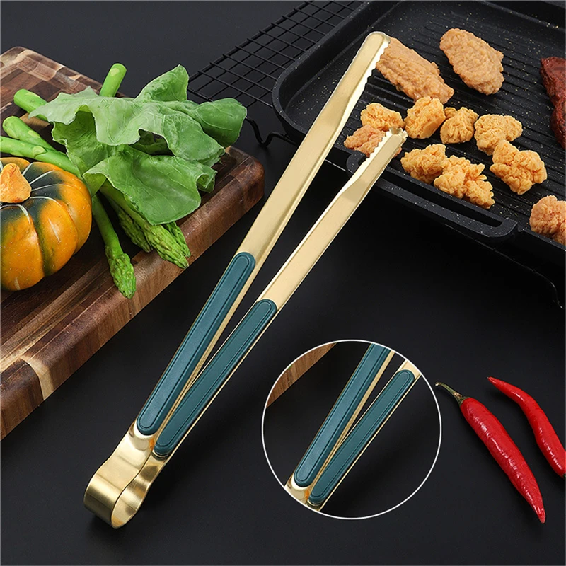 

Gold Stainless Steel Food Tongs Non-Slip Serving Tongs For BBQ Meat Salad Bread Kitchen Accessories Cooking Utensils