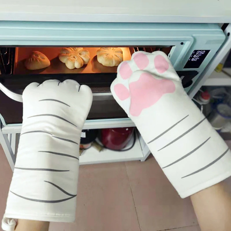 

1pc Cute Cat Claw Cotton Glove Kitchen Heat Insulation Baking Anti-scalding Thickened Oven Microwave Oven Special Gloves
