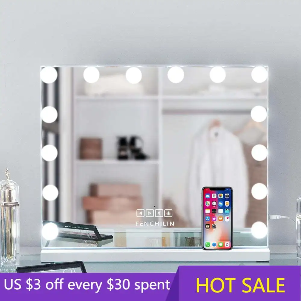 

Vanity Mirror with Lights Hollywood Lighted Makeup Mirror with 14 Dimmable LED Bulbs for Dressing Room & Bedroom Tabletop & Wall