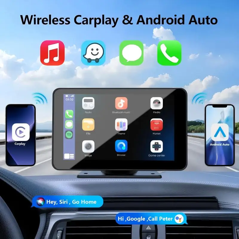 7-дюймовый беспроводной экран Carplay с поддержкой автомобильного Android Auto BT Airplay для