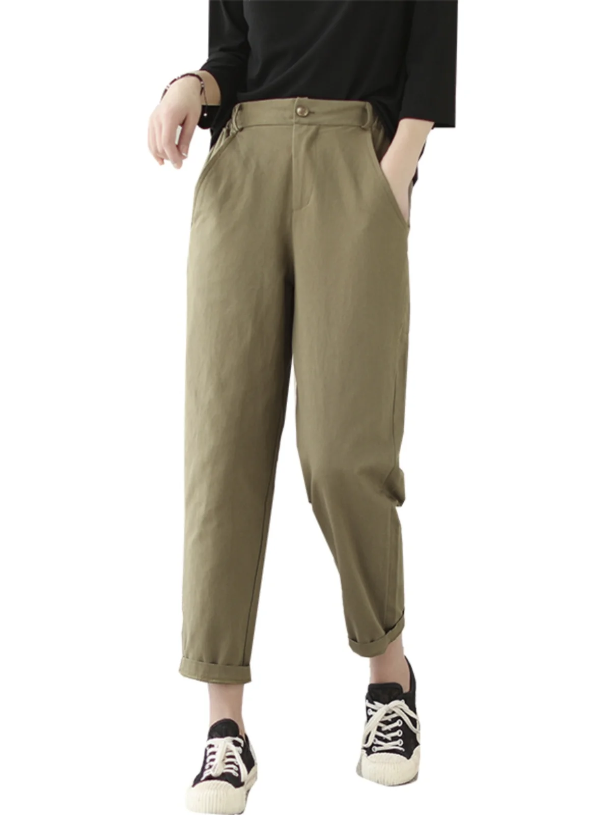 Оригинальные весенние 2024 Новые однотонные брюки-карго с высокой талией женские