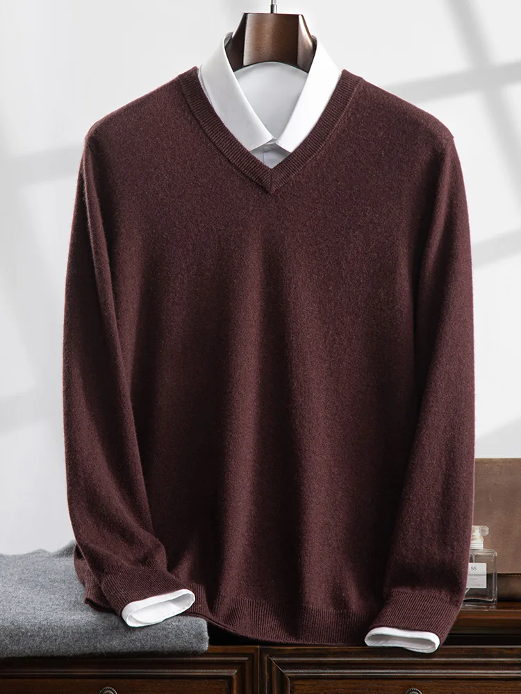 Роскошный мужской свитер из 100% кашемира осень-зима базовый пуловер с v-образным