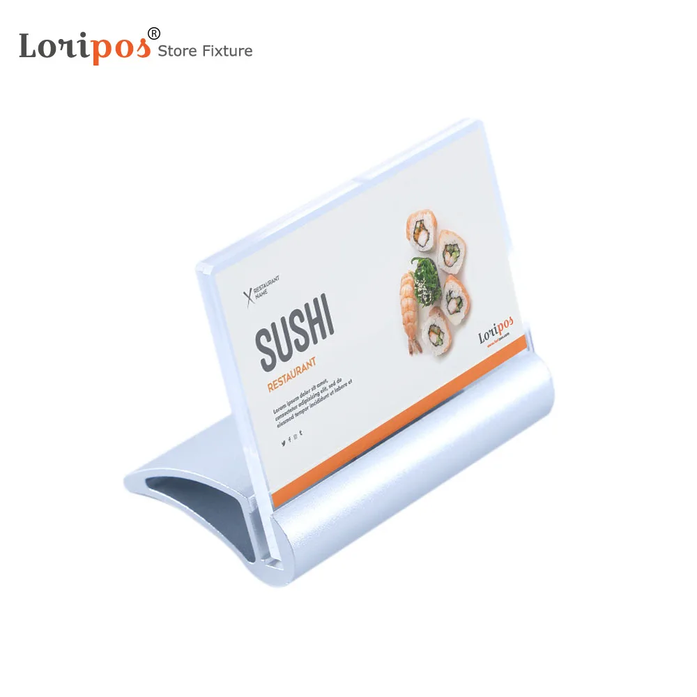 

Counter Top Mini Photo Frame Table Name Card Display Acrylic Sign Holder Nameplate Stand With Aluminum Metal Snap Base | Loripos