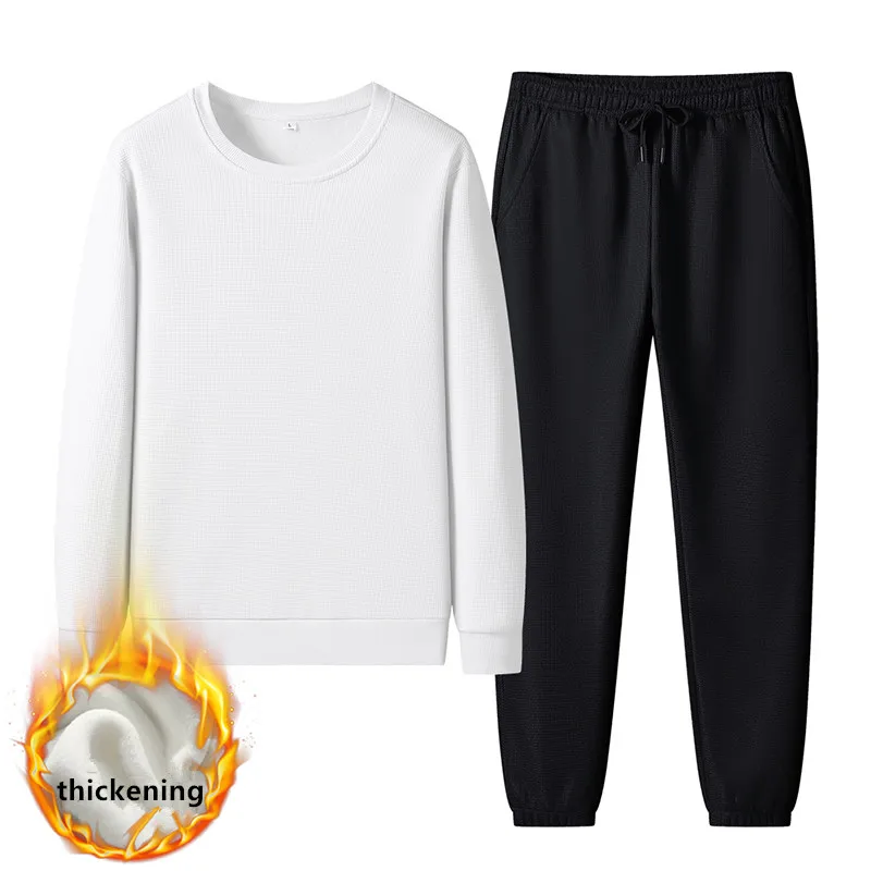 Korean Fashion Men'S Pullover Set 2022 Autumn And Winter High Quality Thickened New Sport Casual Crew Neck Two Piece Suit