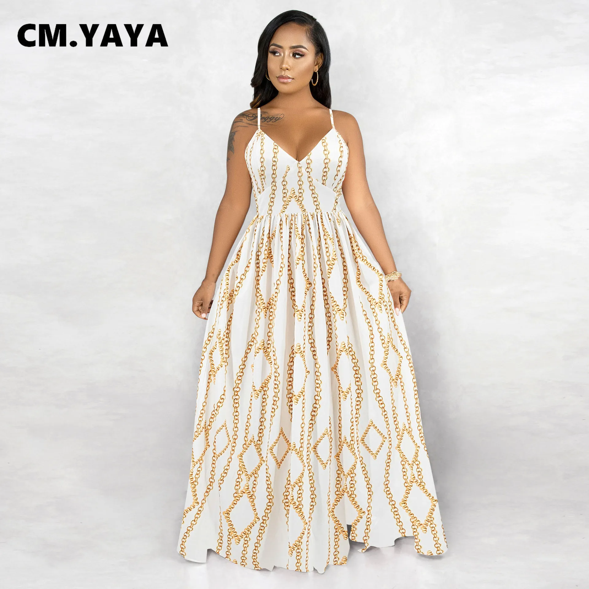 Женское длинное платье-макси с завышенной талией и V-образным вырезом |