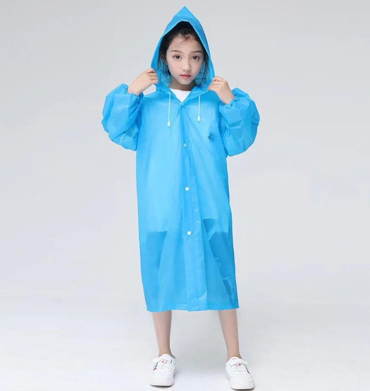Fashion Children Raincoat EVA Thickened Waterproof Kids Reusable Rainsuit Hooded Button Poncho Tour Outdoor Windproof RainWear