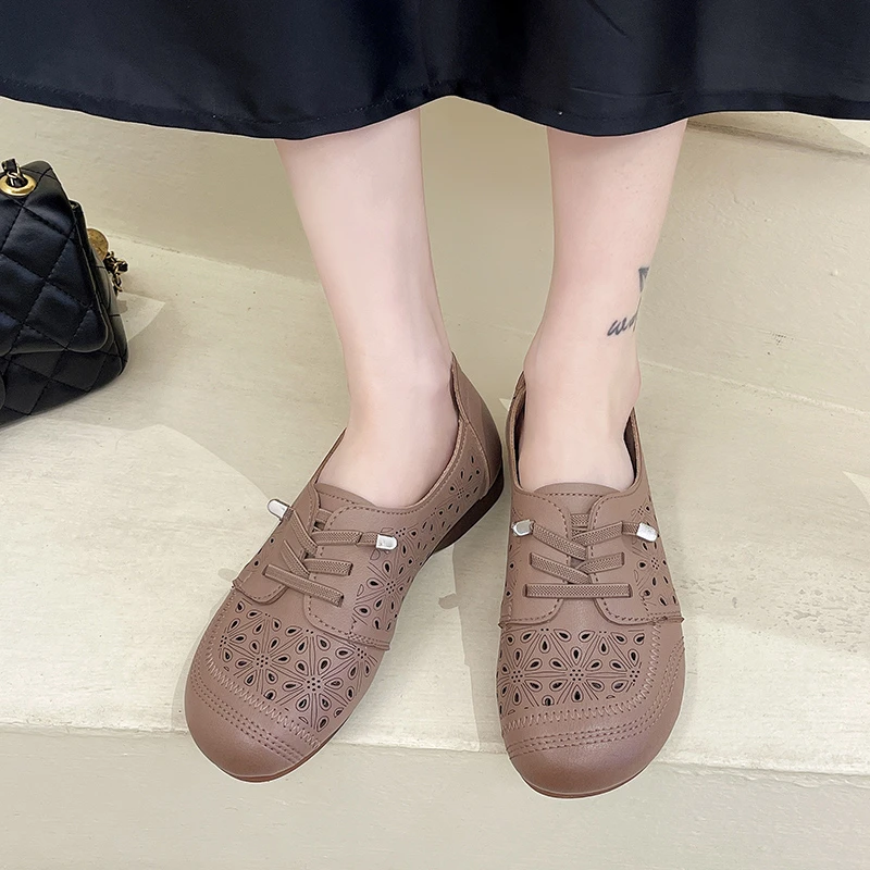 

Женские туфли на шнуровке, с круглым носком, дышащие однотонные туфли на плоской подошве, для прогулок, осень 2023