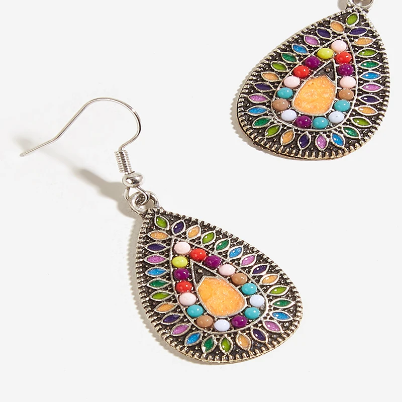 Модные Винтажные висячие серьги для женщин сплав кристаллы этнические бусины