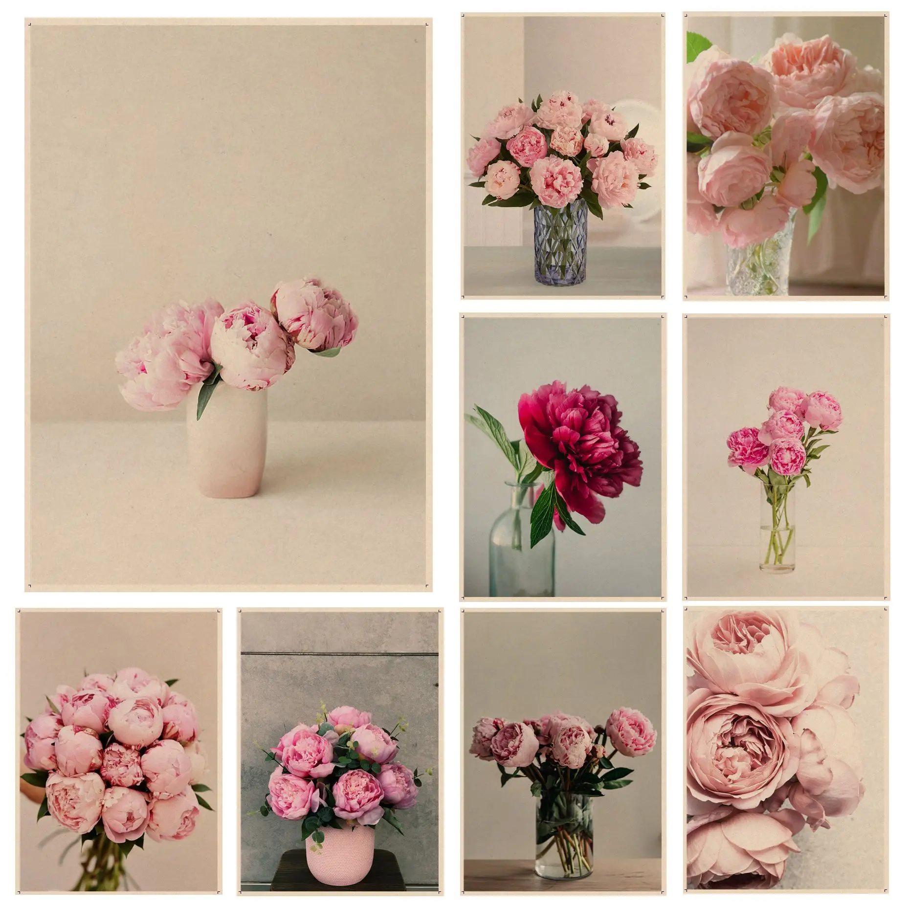 

Pink Peony Vintage Posters Kraft Paper Sticker Home Bar Cafe Home decor