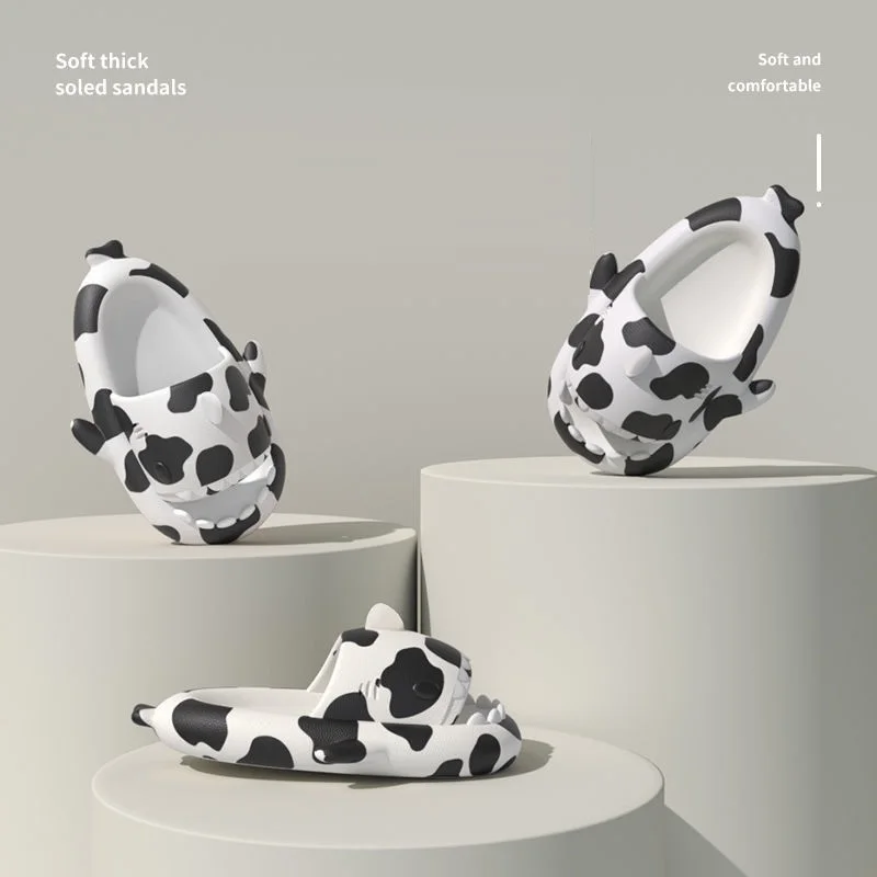 Funny Graffiti Cow Shark Slipper Women's Non Slip Home Shoes Ultra Weightlight Flip Flop Woman Cloud Boat Slipper Big Size 43 44