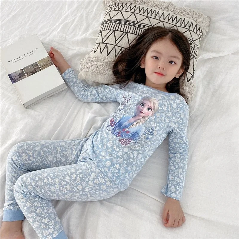 Children Clothing Cartoon Frozen Elsa Mickey Boys Girls Long Sleeve Pajama Sets Kid Baby Pyjamas Sleepwear Spring Home Nightgown
