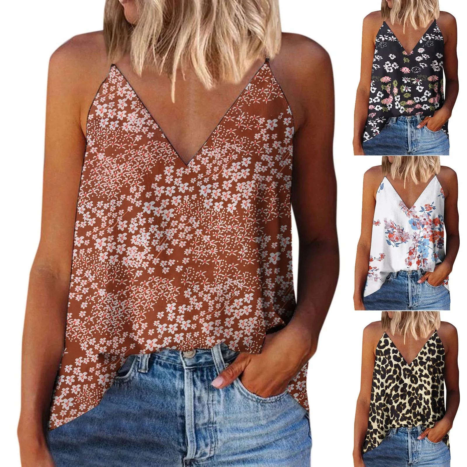 Daisy Top for Women Womens Camisole Print Strappy Vest Top T Shirt Blouse Tank Shirt V Neck Spaghetti Strap 510