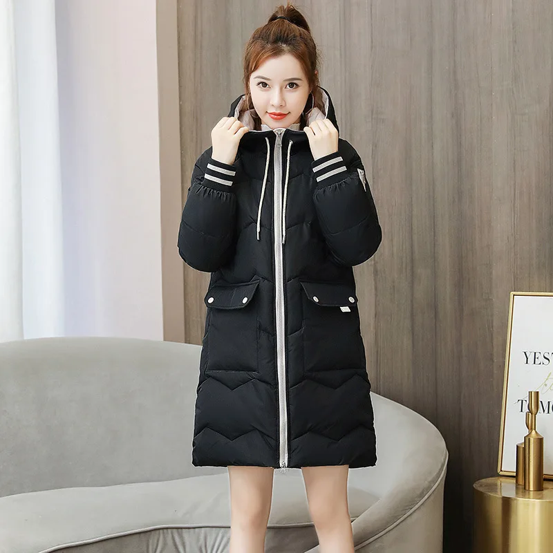3XL Winter Hooded Cotton Padded Coat Women Korean Fashion Mid-length Loose Warm Thicken Parkas Fluffy Snow Wear Overcoat