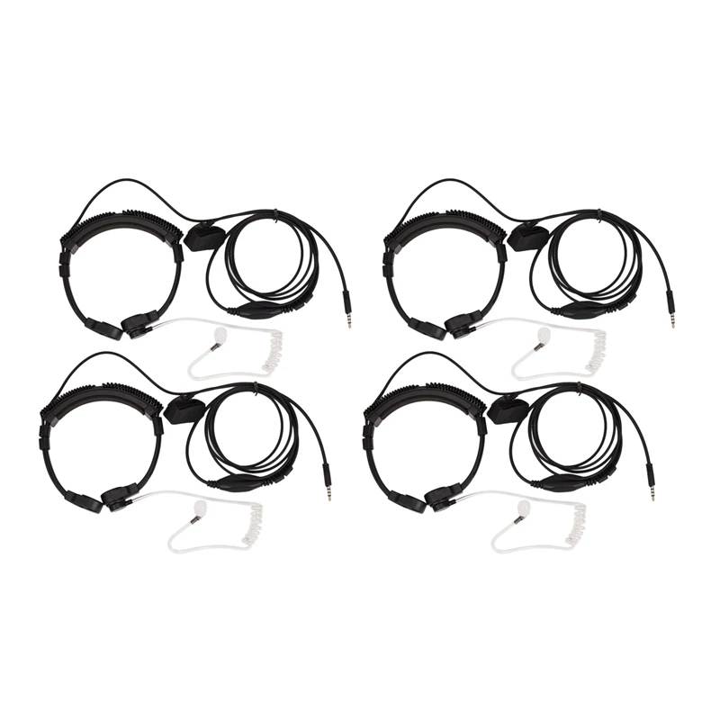 

2X 3.5Mm Adjustable Throat Mic Earphone Microphone Covert Acoustic Tube Earpiece Headset With Finger PTT