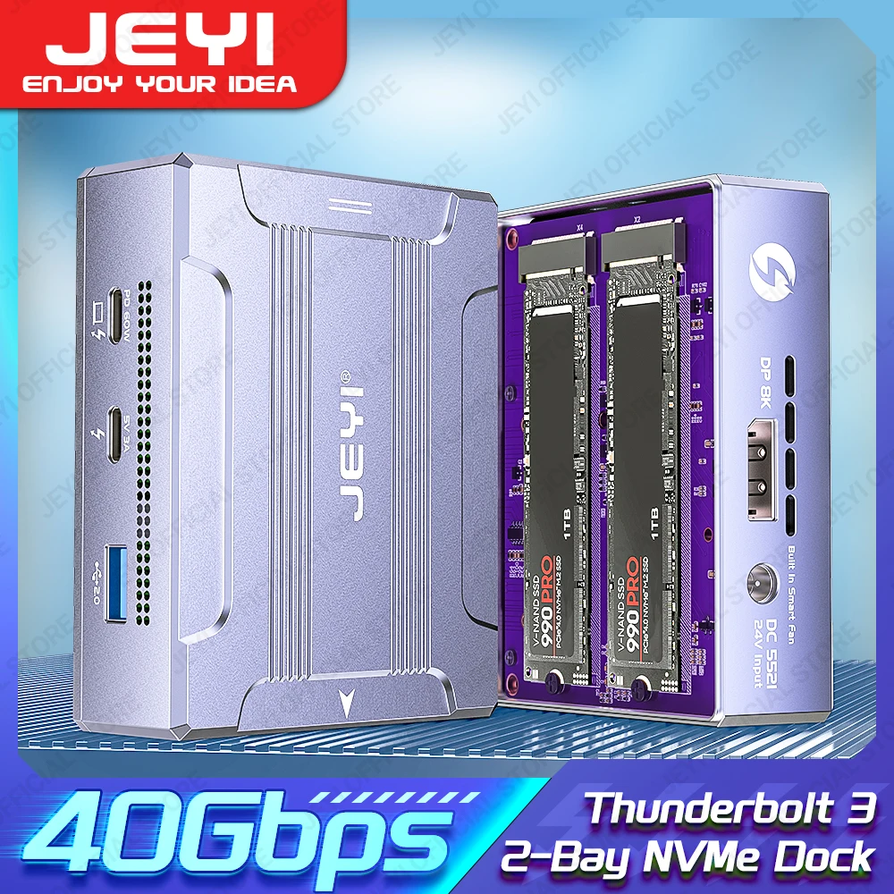 

JEYI Thunderbolt 4 Docking Station 40Gbps, Dual M.2 NVMe Slots USB C Hub, 8K DP Output, USB Port, PD 60W/15W for Laptop Macbook