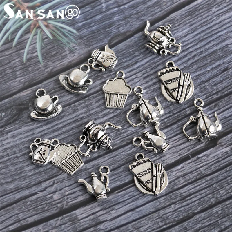 

10 шт./лот смешанные антикварные серебряные подвески в виде чайника для кофе Подвески DIY брелок браслет для ювелирных изделий Аксессуары