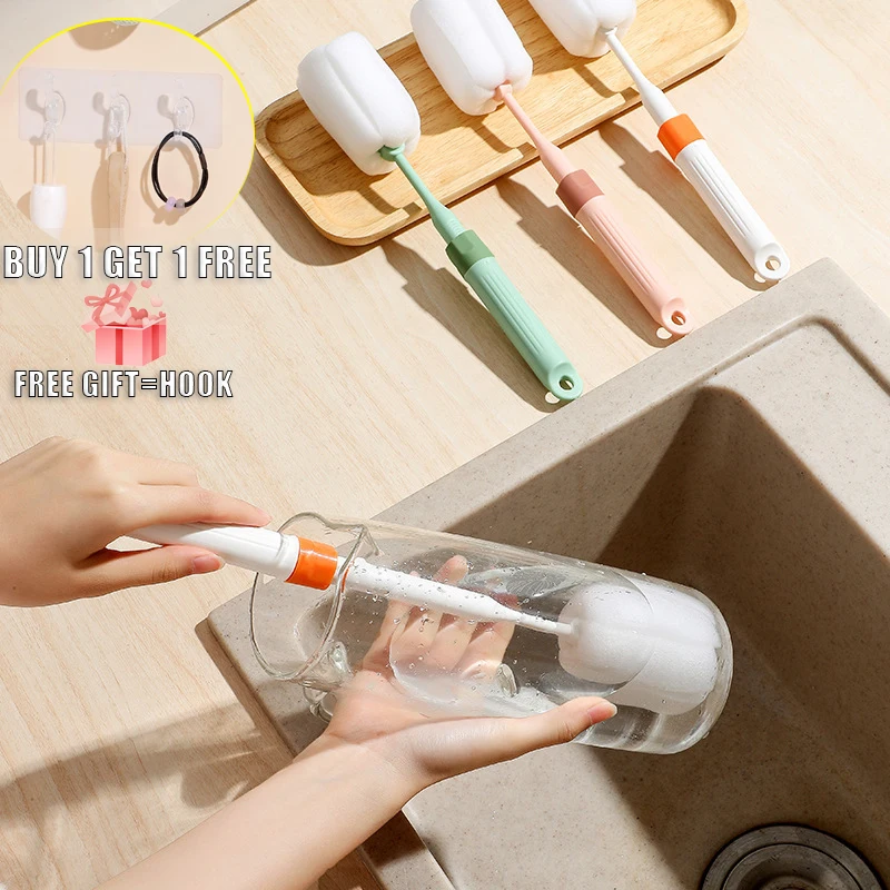 

Щетка с губкой для чашек, скребок с длинной ручкой, кухонный инструмент для чистки, выдвижная щетка для чистки питьевого вина, стеклянных бу...