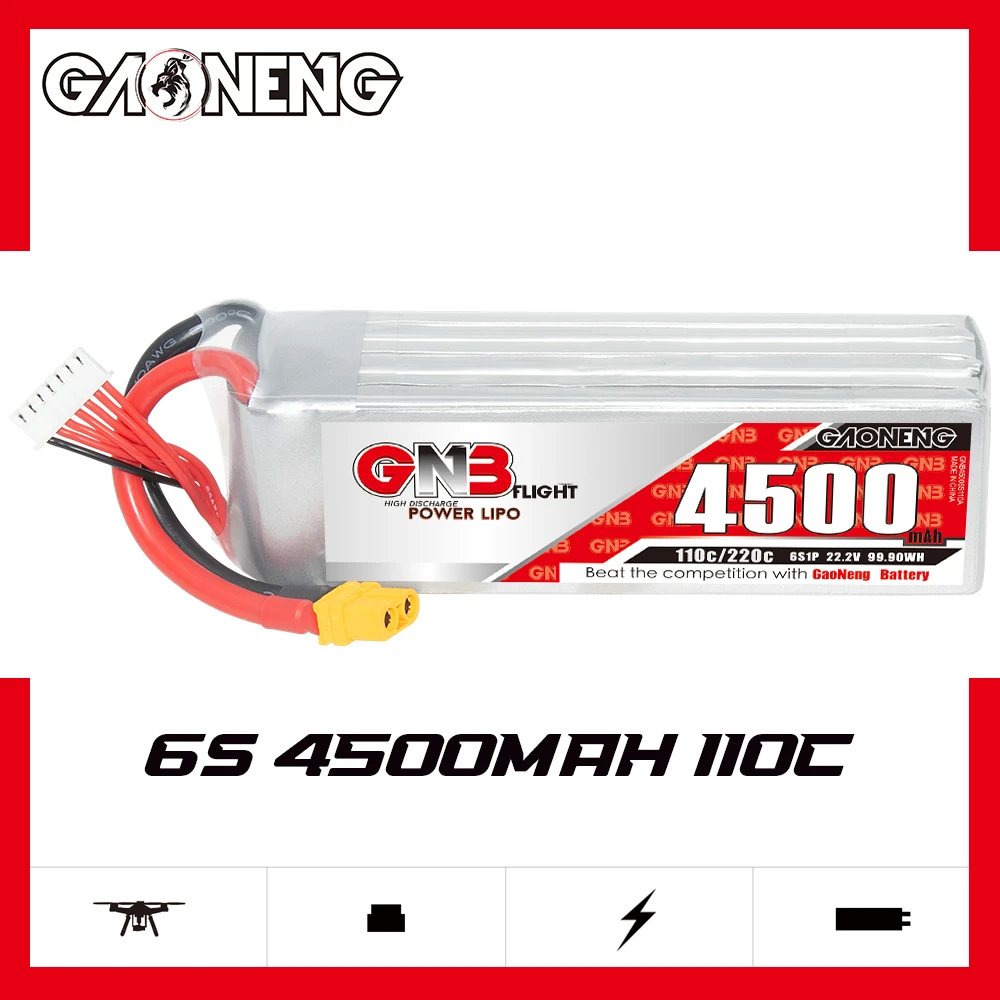 Gaoneng GNB 6S 22.2V 4500mAh 110C Lipo T-plug