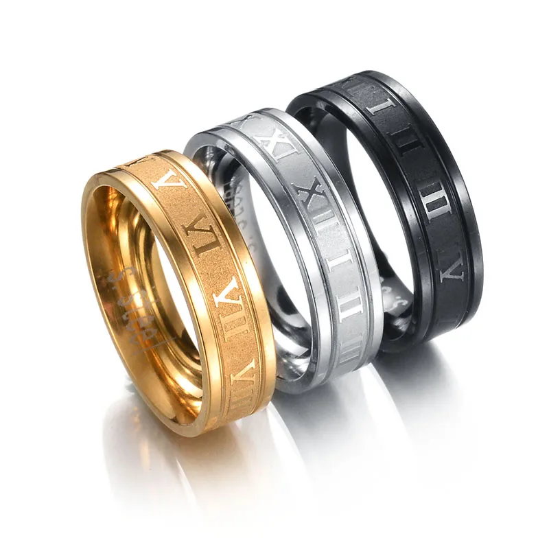 

Roman Numerals Engraved Stainless Steel 3 Colors Ring For Men And Women Classic Elegant Gold Wedding Jewelry