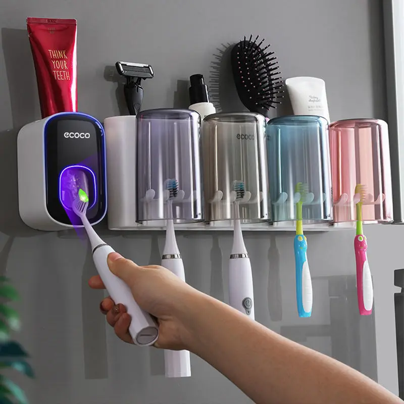 

Ecoco Bathroom Accessories Organizer Set Toothbrush Holder Multifunction Household Storage Rack Wall Mount Toothpaste Squeezer